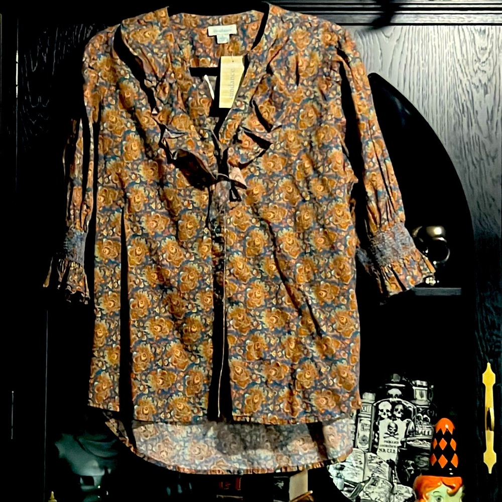 Lucky Brand Women's Floral Ruffle V-Neck Blouse - Rust Multi